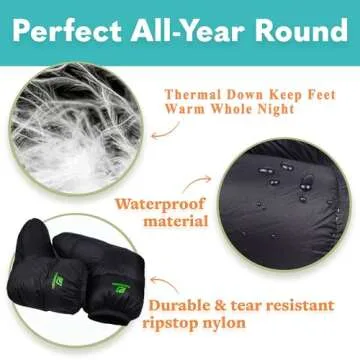 RANDDER Down Booties Warm Socks for Men & Women - Ultralight Sleeping Sock for Camp, Backpacking - Soft & Cozy Camping Sleeping Bag Tent Down Slippers Foot Warmer(Red/Large)