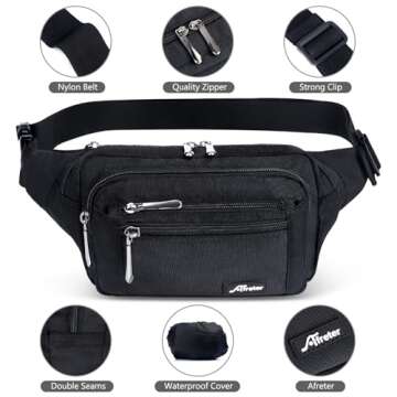 Waist Pack Bag Fanny Pack for Men&Women Hip Bum Bag with Adjustable Strap for Outdoors Workout Traveling Casual Running Hiking Cycling (New Black)