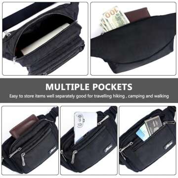 Waist Pack Bag Fanny Pack for Men&Women Hip Bum Bag with Adjustable Strap for Outdoors Workout Traveling Casual Running Hiking Cycling (New Black)