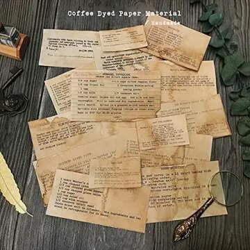 Vilikya DIY Scrapbooking Supplies, Handmade Coffee Dyed Paper for Junk Journal Ephemera, 33Pcs Vintage Decoration Label for Craft Paper, Flora Plants and Ticket for TN Journaling Embellishments Kit