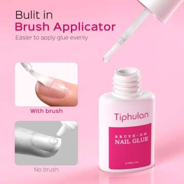TIPHULAN 7ml Brush On Nail Glue for Press On, Acrylic Nails - Super Strong, Durable & Long-Lasting, Mess Free, Travel Friendly, 0.23 oz