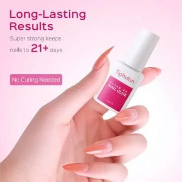 TIPHULAN 7ml Brush On Nail Glue for Press On, Acrylic Nails - Super Strong, Durable & Long-Lasting, Mess Free, Travel Friendly, 0.23 oz