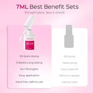 TIPHULAN 7ml Brush On Nail Glue for Press On, Acrylic Nails - Super Strong, Durable & Long-Lasting, Mess Free, Travel Friendly, 0.23 oz