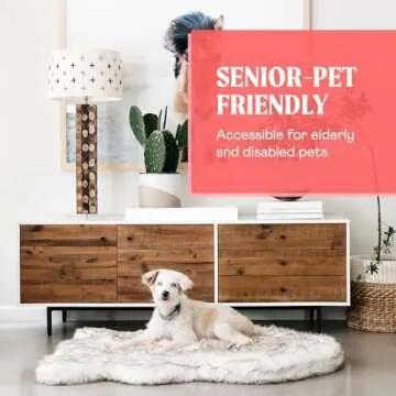 PupRug Orthopedic Dog Bed for Large Dogs with Fluffy Soft Faux Fur and Memory Foam for Joint Pain Relief, Machine Washable and Waterproof Couch Bed, White with Brown Accents, Large/Extra Large