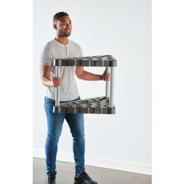 Rubbermaid Plastic Garage Corner Tool Tower Rack, Easy to Assemble, Organizes up to 30 Long-Handled Tools/Rakes/ Brooms/Shovles for Home/House/Outdoor/Sheds