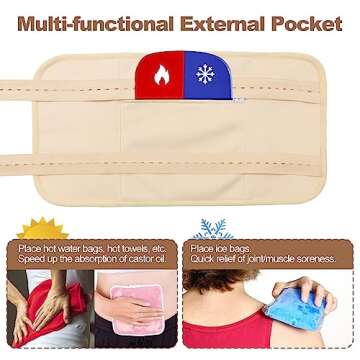 Organic Castor Oil Pack Wrap - Reusable Castor Oil Compress Wrap Kit with Adjustable Elastic Shoulder Straps - Organic Flannel Castor - Waterproof & Oil-Proof - Machine Washable (Khaki)