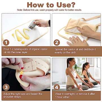 Organic Castor Oil Pack Wrap - Reusable Castor Oil Compress Wrap Kit with Adjustable Elastic Shoulder Straps - Organic Flannel Castor - Waterproof & Oil-Proof - Machine Washable (Khaki)