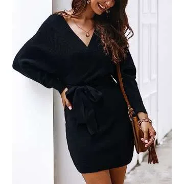 Mansy Women's Sexy Cocktail Batwing Sweater Mini Dress