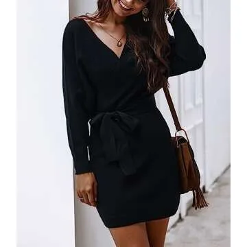 Mansy Women's Sexy Cocktail Batwing Sweater Mini Dress
