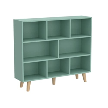 Nordic Minimalist Wooden Bookcase Tiffany-Green Display Shelf