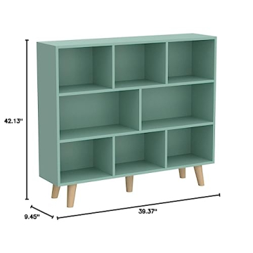 Nordic Minimalist Wooden Bookcase Tiffany-Green Display Shelf