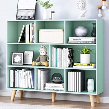 Nordic Minimalist Wooden Bookcase Tiffany-Green Display Shelf