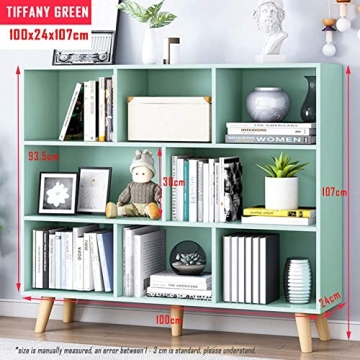 Nordic Minimalist Wooden Bookcase Tiffany-Green Display Shelf