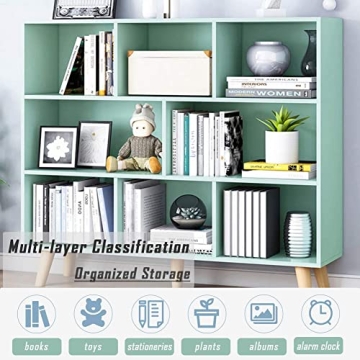 Nordic Minimalist Wooden Bookcase Tiffany-Green Display Shelf