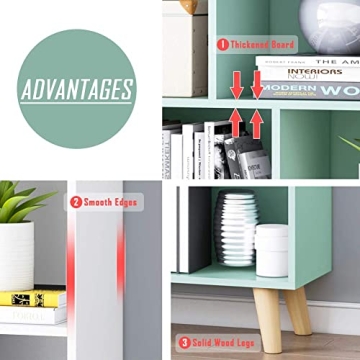 Nordic Minimalist Wooden Bookcase Tiffany-Green Display Shelf