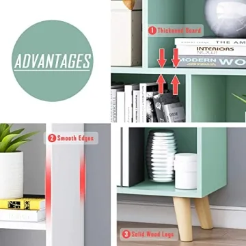 Nordic Minimalist Wooden Bookcase Tiffany-Green Display Shelf