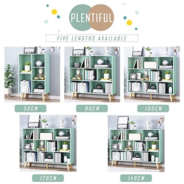Nordic Minimalist Wooden Bookcase Tiffany-Green Display Shelf