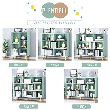 Nordic Minimalist Wooden Bookcase Tiffany-Green Display Shelf