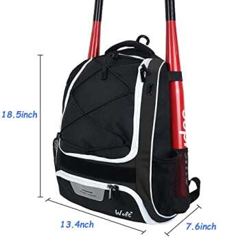 WOLT Youth Baseball Backpack Bag - Spacious, Stylish, for All Players