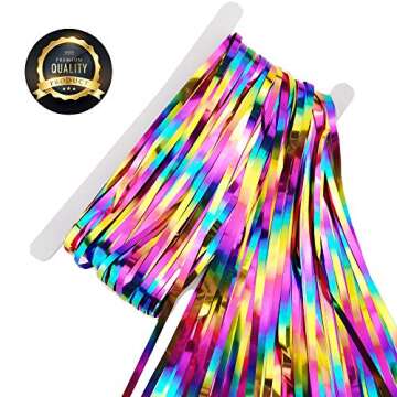 2 Packs Rainbow Party Decorations, Rainbow Foil Fringe Curtain Neon Backdrop Metallic Tinsel Photo Booth Props for Birthday Gay Pride Day Bachelorette Engagement Baby Shower Unicorn Disco Party Decor