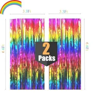 2 Packs Rainbow Party Decorations, Rainbow Foil Fringe Curtain Neon Backdrop Metallic Tinsel Photo Booth Props for Birthday Gay Pride Day Bachelorette Engagement Baby Shower Unicorn Disco Party Decor