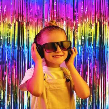 2 Packs Rainbow Party Decorations, Rainbow Foil Fringe Curtain Neon Backdrop Metallic Tinsel Photo Booth Props for Birthday Gay Pride Day Bachelorette Engagement Baby Shower Unicorn Disco Party Decor
