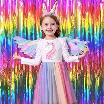 2 Packs Rainbow Party Decorations, Rainbow Foil Fringe Curtain Neon Backdrop Metallic Tinsel Photo Booth Props for Birthday Gay Pride Day Bachelorette Engagement Baby Shower Unicorn Disco Party Decor