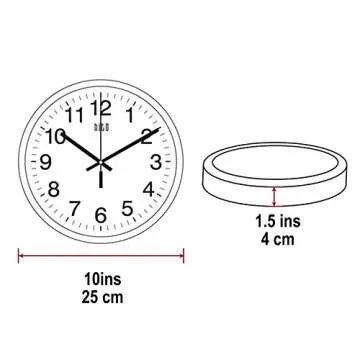hito 10” Silent Wall Clock Battery Operated Kids Wall Clock Non ticking Sweep Movement Glass Cover Colorful Frame, for Kitchen, Bedroom, Home Office, Living Room Decor (Pink)