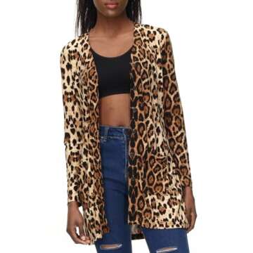 Womans Long Cardigan with Pockets Printed Sexy Lightweight Button Cardigans Shirts for Ladies Brown