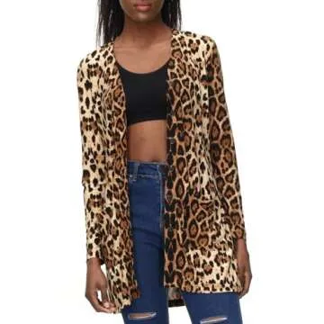 Womans Long Cardigan with Pockets Printed Sexy Lightweight Button Cardigans Shirts for Ladies Brown