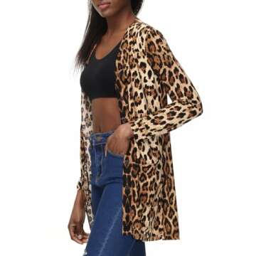 Womans Long Cardigan with Pockets Printed Sexy Lightweight Button Cardigans Shirts for Ladies Brown