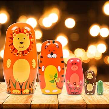 HYSIGUAN Animal Russian Nesting Dolls Wooden Gift Boxes Birthday Gifts Handmade Painted Matryoshka Nesting Dolls Wedding Decorations Party Decorations Room Decorations (Orange Bear)
