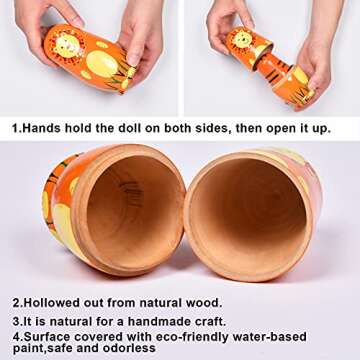 HYSIGUAN Animal Russian Nesting Dolls Wooden Gift Boxes Birthday Gifts Handmade Painted Matryoshka Nesting Dolls Wedding Decorations Party Decorations Room Decorations (Orange Bear)