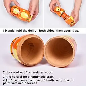 HYSIGUAN Animal Russian Nesting Dolls Wooden Gift Boxes Birthday Gifts Handmade Painted Matryoshka Nesting Dolls Wedding Decorations Party Decorations Room Decorations (Orange Bear)