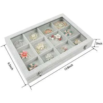 STYLIFING 12 Grids Velvet Jewelry Display Case for Women