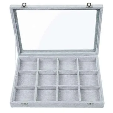 STYLIFING 12 Grids Velvet Jewelry Display Case for Women