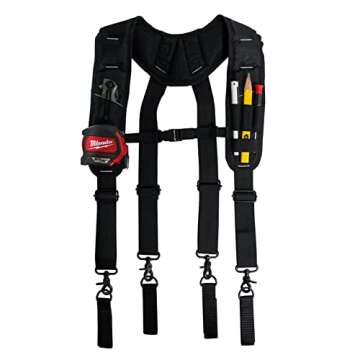 KUNN Tool Belt Suspenders Padded Carpenter Construction Electrician Work Suspender with Attachment Loops for Men,Black