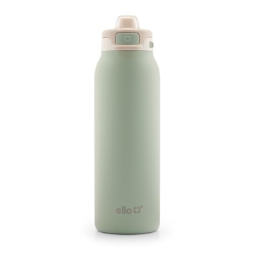 Ello Pop & Fill 32oz Stainless Steel Water Bottle with Quick Fill Technology, Double Walled and Vacuum Insulated Metal, Leak Proof Locking Lid, Sip and Chug, Reusable, BPA Free, Pistachio