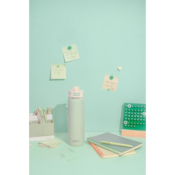 Ello Pop & Fill 32oz Stainless Steel Water Bottle with Quick Fill Technology, Double Walled and Vacuum Insulated Metal, Leak Proof Locking Lid, Sip and Chug, Reusable, BPA Free, Pistachio