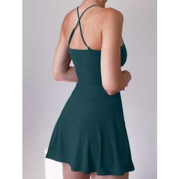 HYZ Women's Casual Athletic Scoop Neck Spaghetti Strap Tennis Mini Dress with Shorts (US, Alpha, Large, Regular, Regular, Indigoblue)