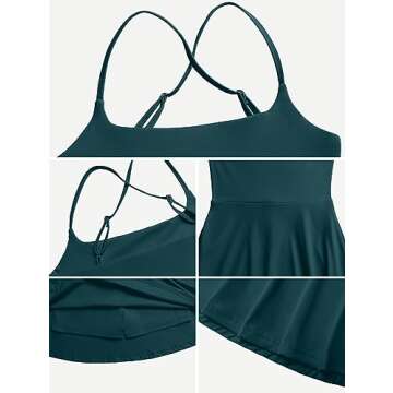 HYZ Women's Casual Athletic Scoop Neck Spaghetti Strap Tennis Mini Dress with Shorts (US, Alpha, Large, Regular, Regular, Indigoblue)