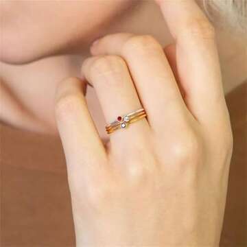 Titayen Birthstone Rings for Women Non Tarnish Trendy Stackable Birthstone Ring Non Tarnish Gold Birth Stone Rings Jewelry for Mothers Daughter Birthday Bridesmaid