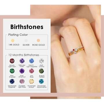 Titayen Birthstone Rings for Women Non Tarnish Trendy Stackable Birthstone Ring Non Tarnish Gold Birth Stone Rings Jewelry for Mothers Daughter Birthday Bridesmaid