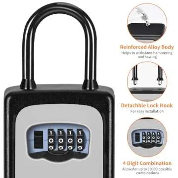 Portable Key Lock Box, Upgrade Clearly Visible Numbers, Lock Box Wall Mounted for House Key, 5 Key Capacity, Weatherproof Resettable Code (1 Pack, Gray)
