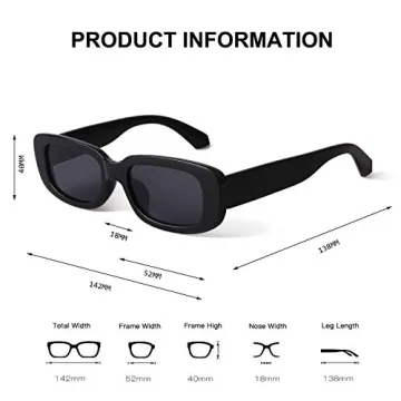 BUTABY Rectangle Sunglasses for Women Retro Driving Glasses 90’s Vintage Fashion Narrow Square Frame UV400 Protection Black & White