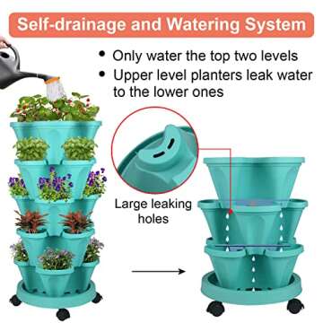 Vertical 5 Tier Stackable Garden Planters with Wheels