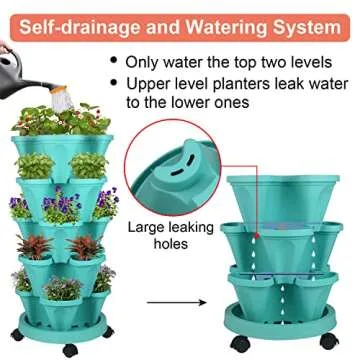 Vertical 5 Tier Stackable Garden Planters with Wheels