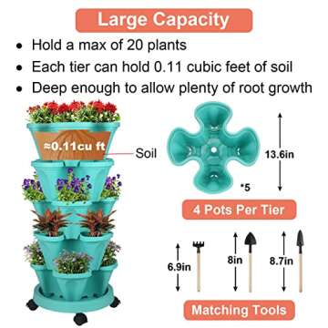 Vertical 5 Tier Stackable Garden Planters with Wheels
