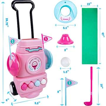 Hapinest Girl Toddler Golf Set, Mini Golf Set for Kids Girls Golf Clubs 8 Balls, 4 Clubs Putting Gre...