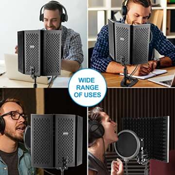 AGPTEK Microphone Isolation Shield, Foldable Adjustable Durable Studio Recording Microphone Isolator Panel for Stand Mount or Table Top